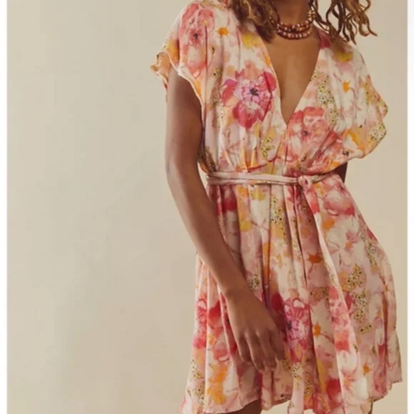 Free People freddy tie-side mini dress in multi floral size small - missing belt - Picture 1 of 12